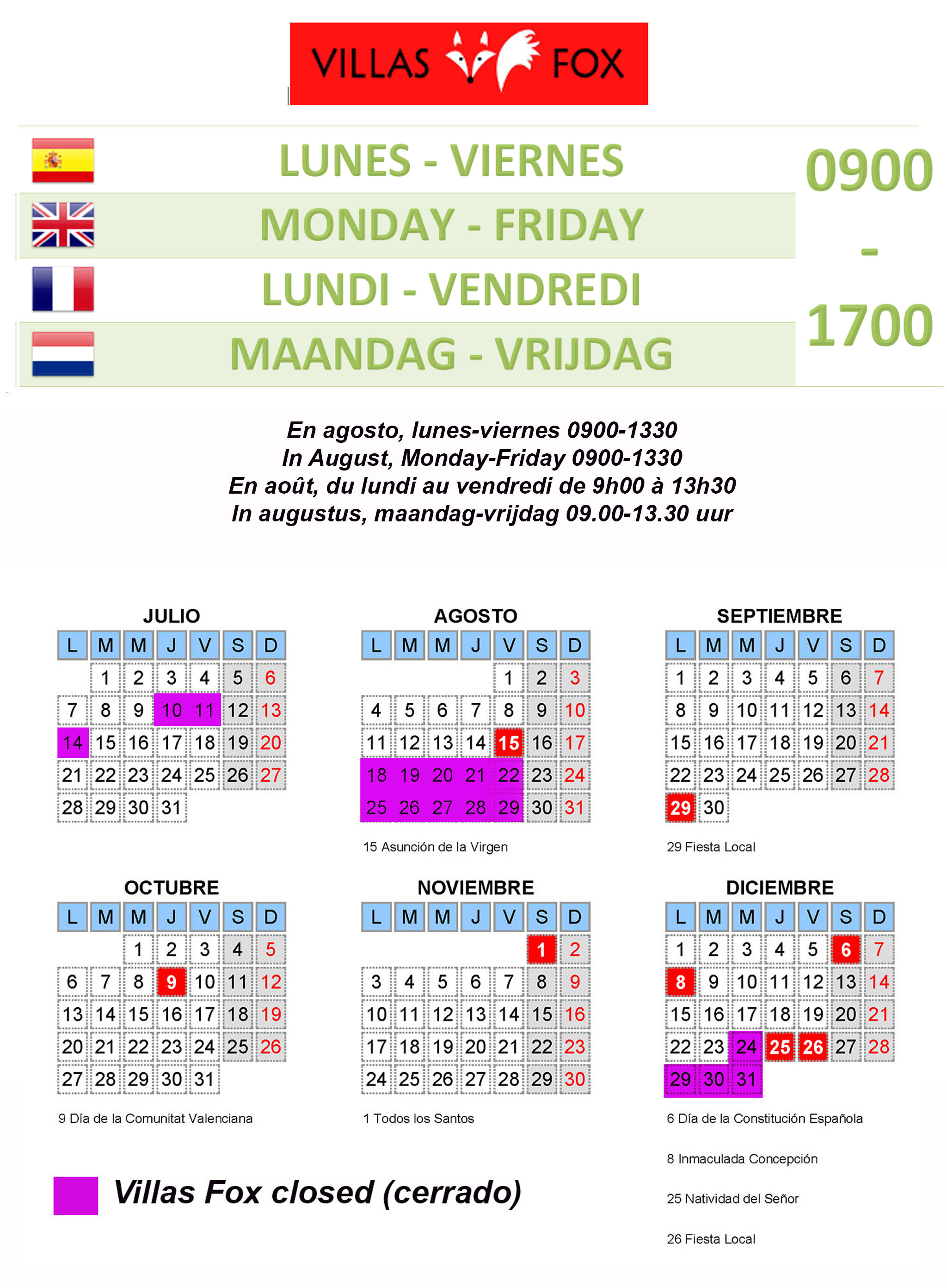 horario 2025 showing second half of year only