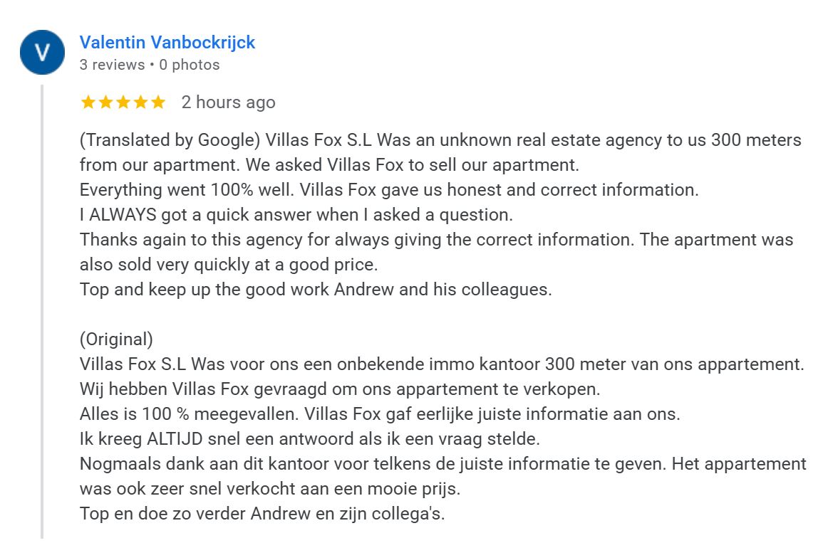 Latest Google review
